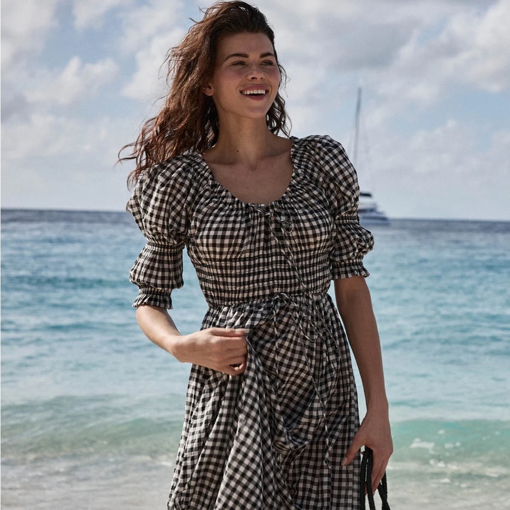 Doen Black and White Gingham Midi Dress